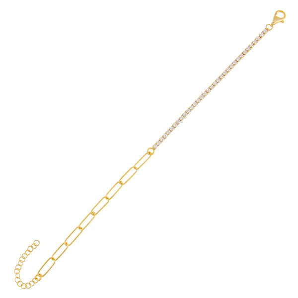 Half Tennis Half Link Gold Plated Bracelet