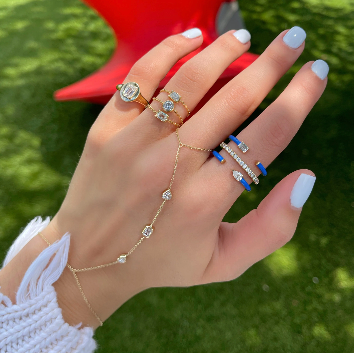 Gold-Plated Multi-Shape Hand Chain Bracelet