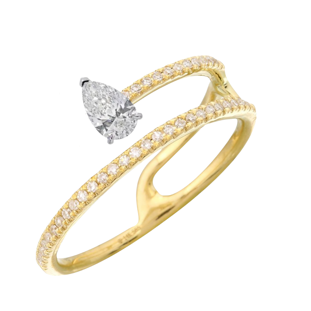 14K Gold Pear Diamond Double Illusion Ring