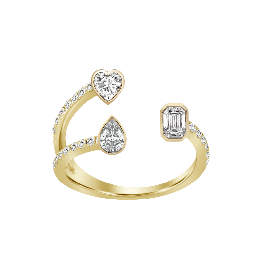 14K Gold Multi-shape Diamond Bezel Wrap Ring