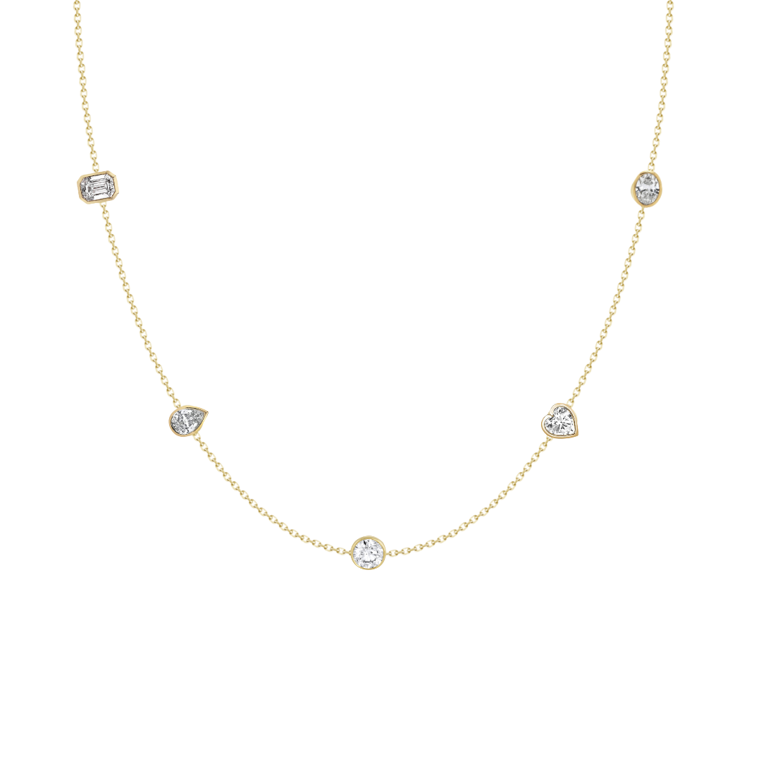 14K Gold Multi-shape Bezel Diamond By The Yard Necklace