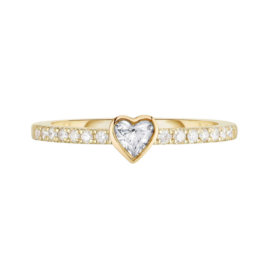 14K Gold Mini Diamond Heart Band Ring