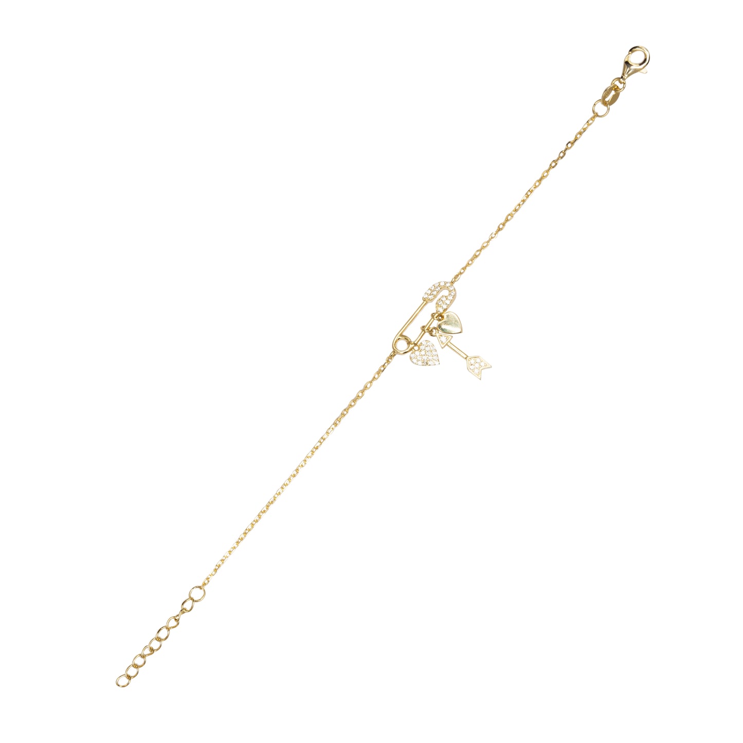 Gold-Plated Paperclip + 3Charm Goals Bracelet