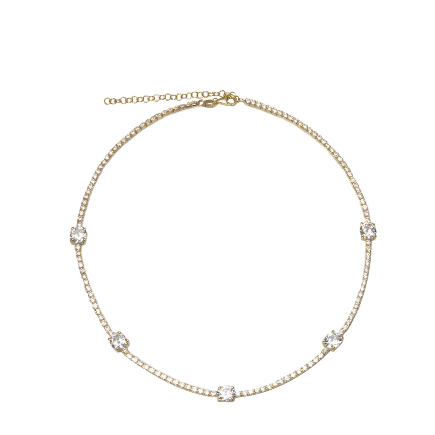 Gold-Plated 5 Station CZ Choker Necklace
