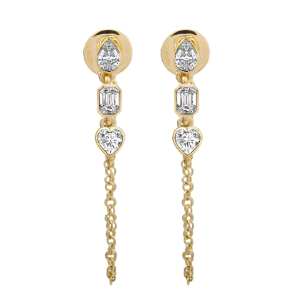 14K Gold Multi-shape Bezel Diamond Chain Drop Earrings