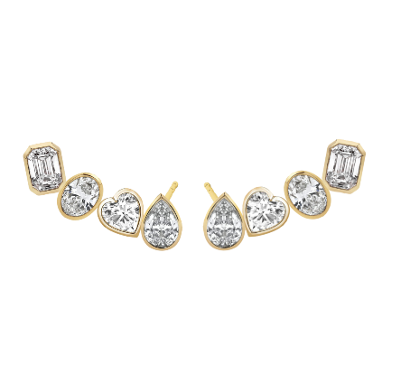 14K Gold Multi-shape Bezel Diamond Crawler Earrings