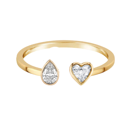 14K Gold Open Band with Multi-shape Diamonds Ring