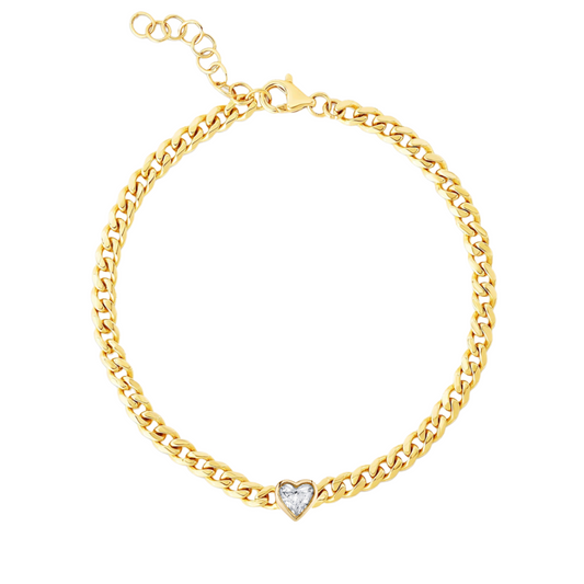 14K Gold Diamond Bezel Cuban Chain Bracelet